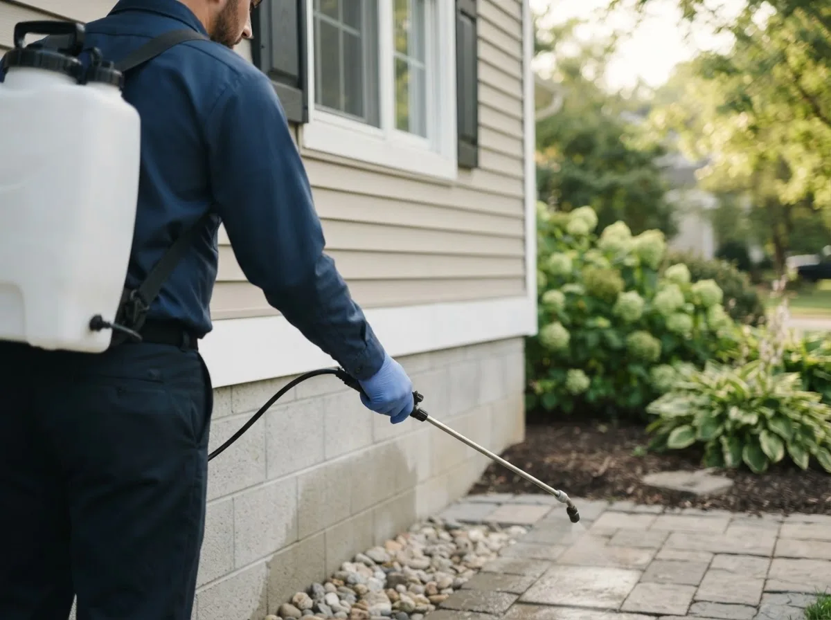 Pest control technician inspecting a home in Poestenkill, NY